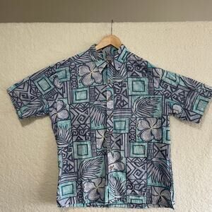 Vintage 90s Cooke Street Hawaiian Shirt L Aloha Hibiscus Palm Made in Hawaii